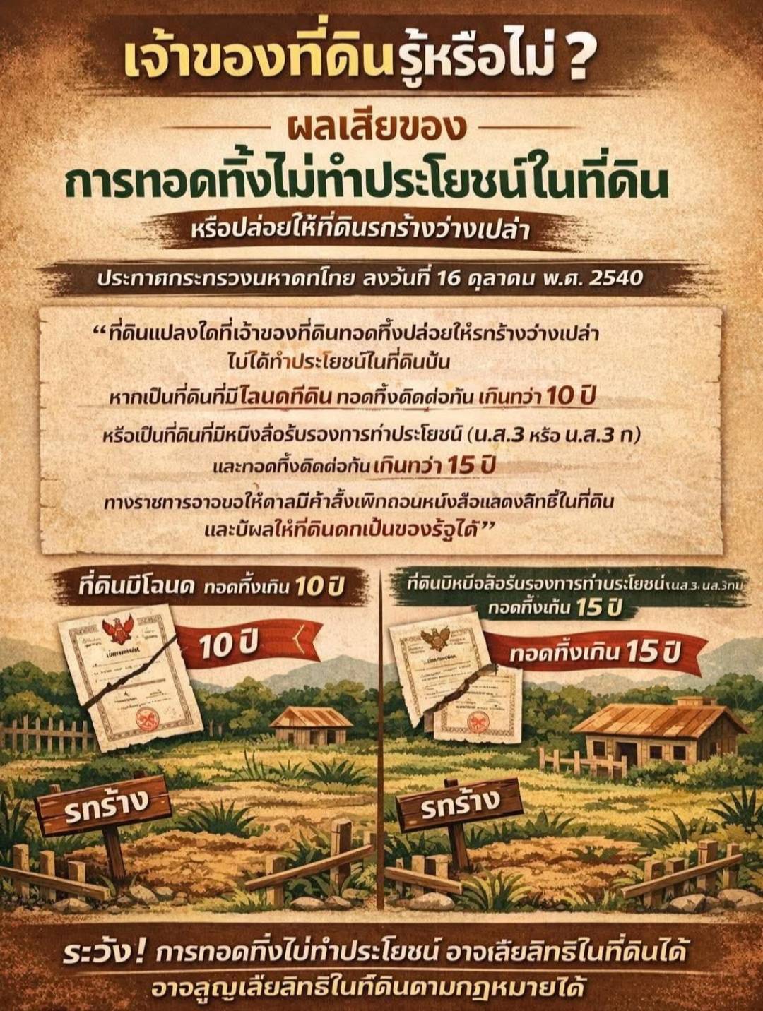 ข่าวประชาสัมพันธ์ องค์การบริหารส่วนตำบลนาคำใหญ่  เรื่อง ขอให้เจ้าของที่ดินที่ทอดทิ้งไม่ทำประโยชน์รีบเข้าทำประโยชน์ในที่ดิน